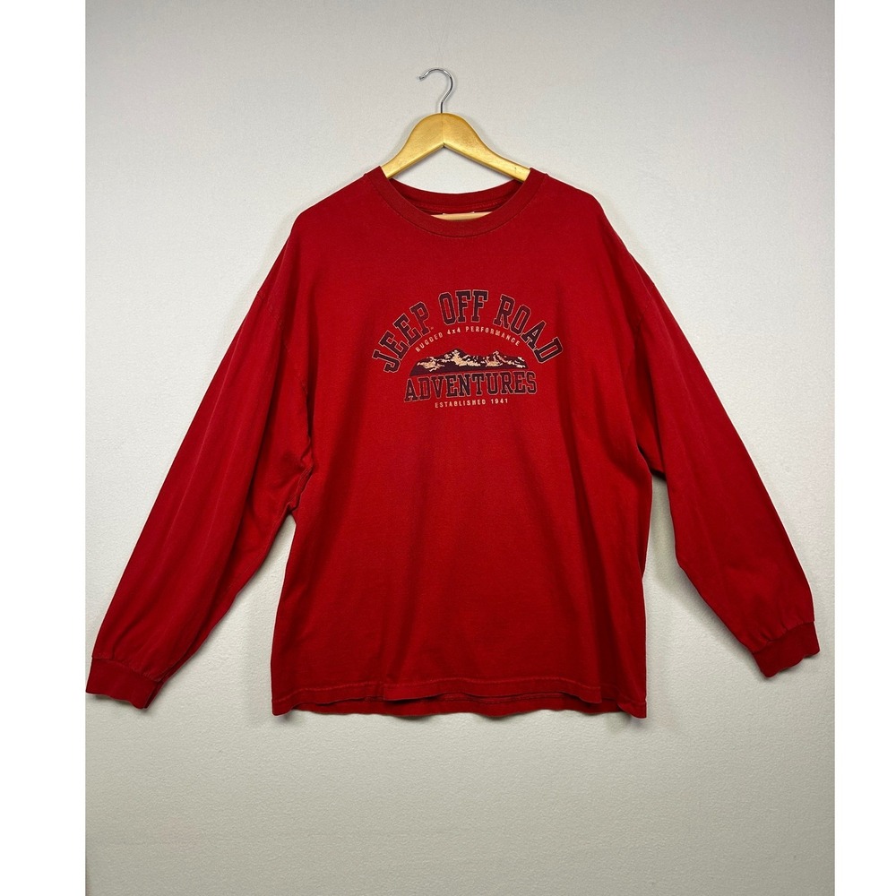 Gorpcore Jeep Mens XL Red Long Sleeve Off Road Adventures Graphic Workwear Tee